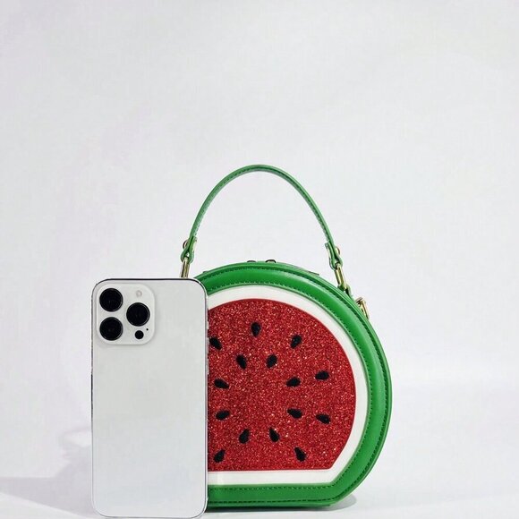 Green Cute Women's Street-Style Y2k Funny Watermelon Shaped Crossbody Bag - Picture 4 of 11